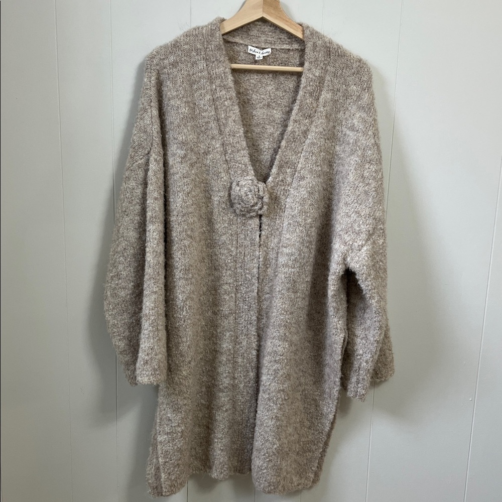 For Love and Lemons Song Duster Cardigan Fuzzy Fluffy Chunky Neutral Tan Taupe S - Picture 2 of 13